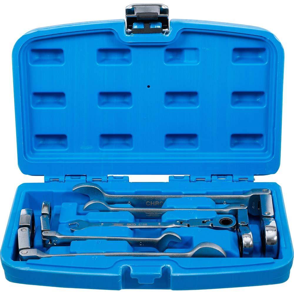 Doppelgelenk-Ratschenring-Maulschlüssel-Satz - 5-teilig - abwinkelbar - Chrom-Vanadium-Stahl - SW 8 bis 19 mm