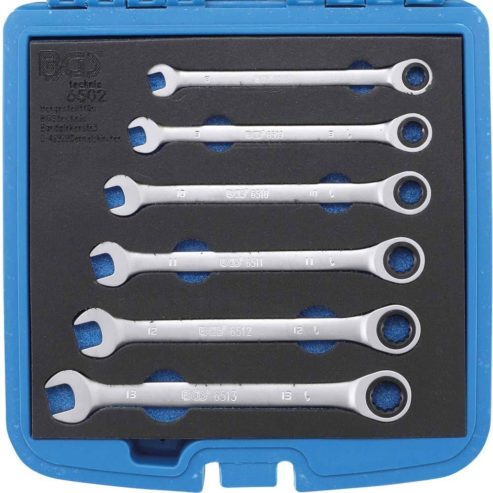 Ratschenring-Maulschlüssel-Satz - 6-teilig - Chrom-Vanadium-Stahl - SW 8 bis 13 mm