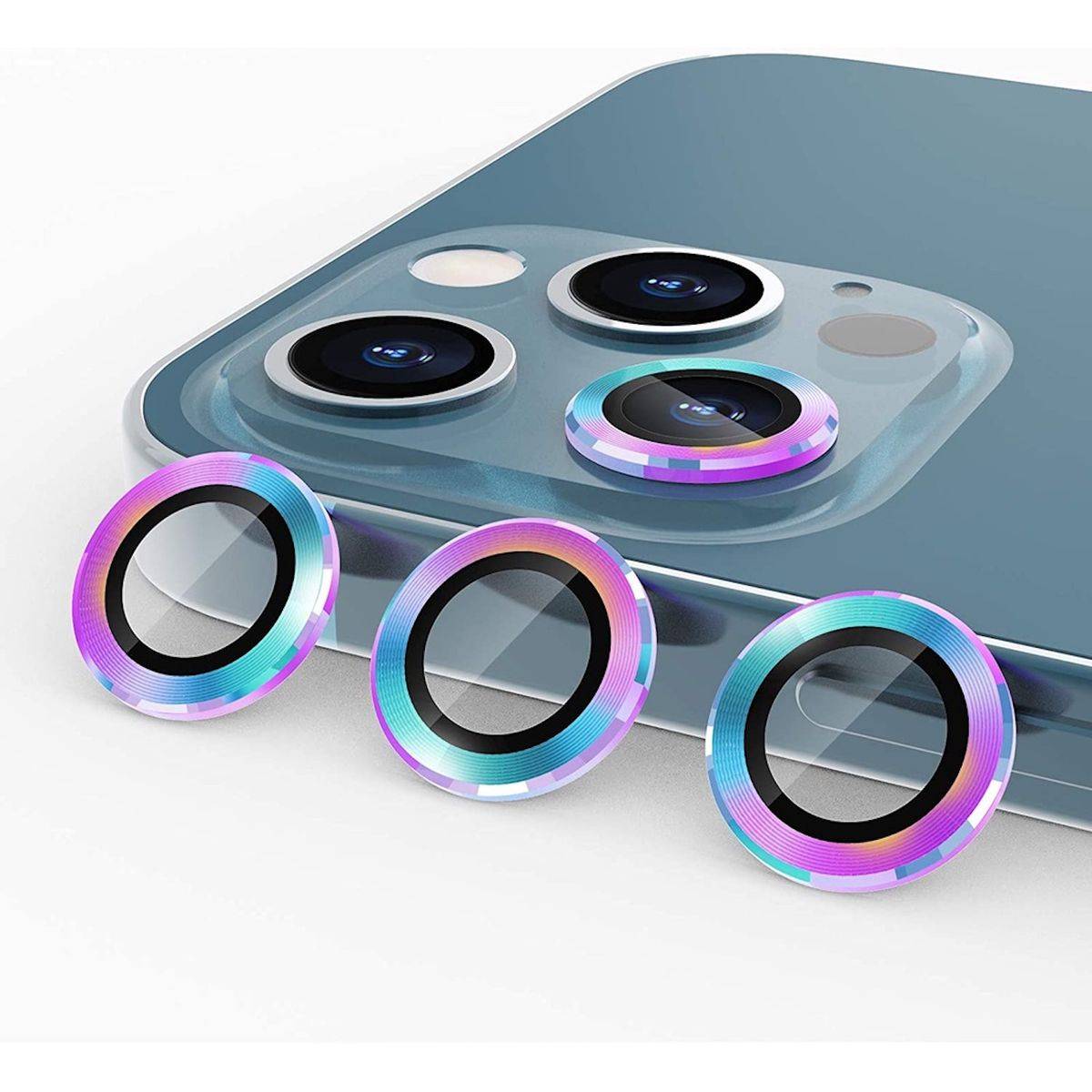 Metal Ring Camera Tempered Glas Film für Apple iPhone 14 Pro Max / 14 Pro Panzer Zubehör Glas Rainbow