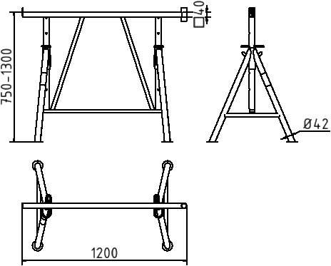 Schake Faltgerüstbock Compakt S 1200, Breite 1,20 m, Tragkraft 1500 kg, braun lackiert | Größe: Gr.