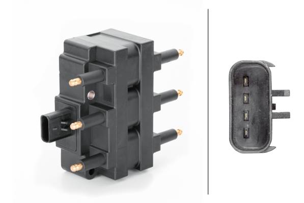 HELLA 5DA 230 035-741 Zündspule - 4-polig - Blockzündspule - geschraubt