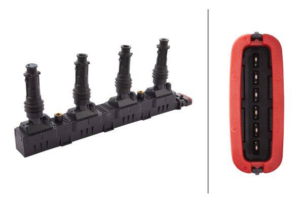 HELLA 5DA 358 000-201 Zündspule - 12V - 6-polig - inkl. Zündkerzenstecker - geschraubt