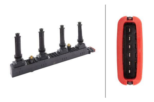 HELLA 5DA 358 000-331 Zündspule - 12V - 6-polig - inkl. Zündkerzenstecker - geschraubt