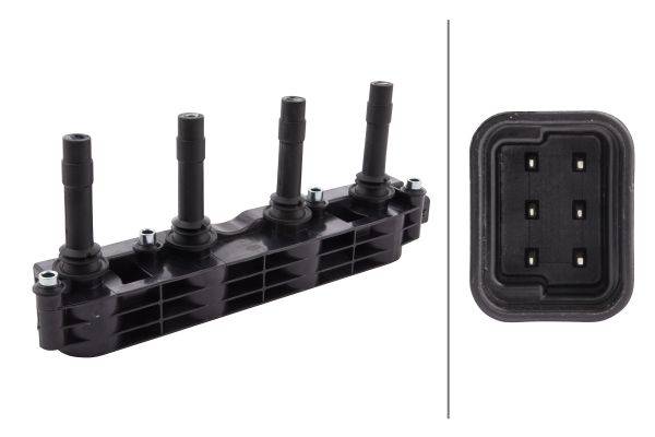 HELLA 5DA 358 000-871 Zündspule - 12V - 6-polig - Blockzündspule - geschraubt