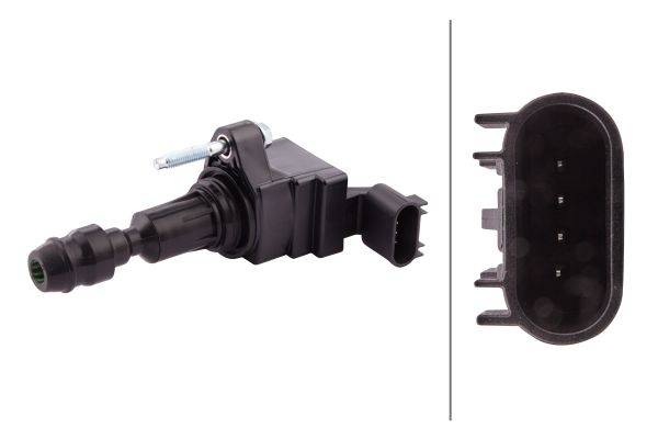 HELLA 5DA 358 000-121 Zündspule - 12V - 4-polig - Kerzenschachtzündspule - geschraubt