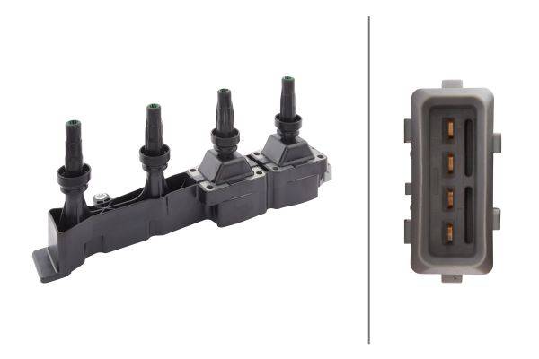 HELLA 5DA 193 175-731 Zündspule - 12V - 4-polig - inkl. Zündkerzenstecker - geschraubt