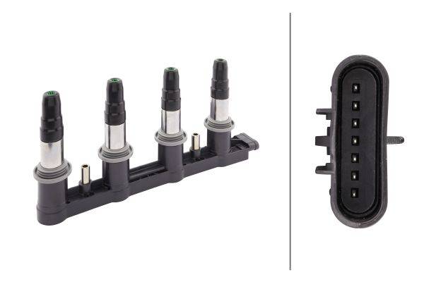 HELLA 5DA 358 000-321 Zündspule - 12V - 7-polig - Blockzündspule - geschraubt