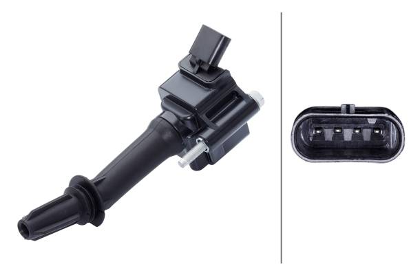 HELLA 5DA 358 057-921 Zündspule - 4-polig - inkl. Zündkerzenstecker - geschraubt