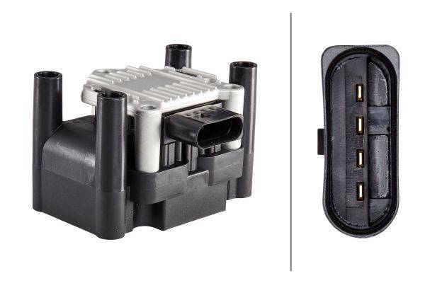 HELLA 5DA 358 000-171 Zündspule - 12V - 4-polig - Blockzündspule - geschraubt