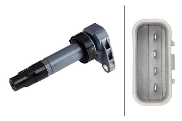 HELLA 5DA 358 057-361 Zündspule - 12V - 4-polig - Kerzenschachtzündspule - geschraubt