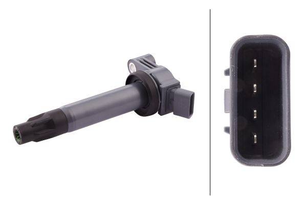 HELLA 5DA 358 057-111 Zündspule - 12V - 4-polig - Kerzenschachtzündspule - geschraubt