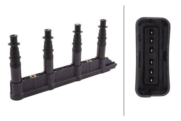 HELLA 5DA 358 000-311 Zündspule - 12V - 6-polig - Blockzündspule - geschraubt