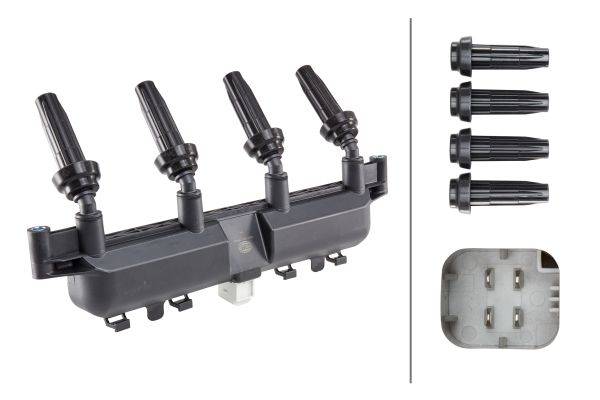 HELLA 5DA 193 175-441 Zündspule - 12V - 4-polig - Blockzündspule - geschraubt