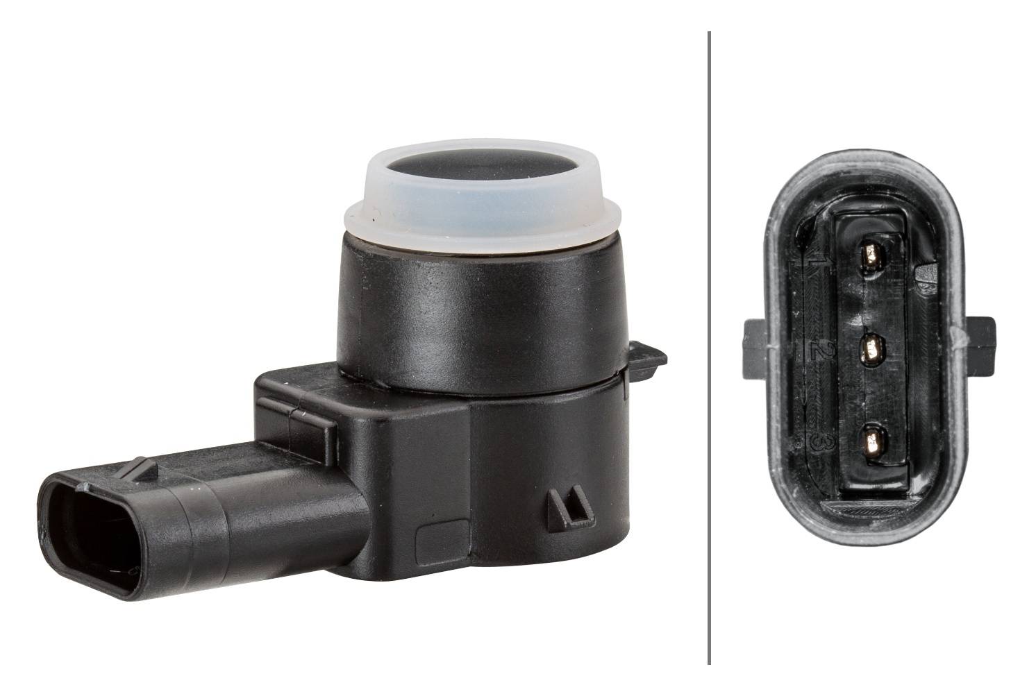HELLA 6PX 358 141-091 Sensor, Einparkhilfe - gewinkelt - 3-polig - gesteckt - lackierbar - mit Befes