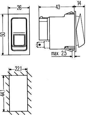 HELLA 6RH 007 832-411 Schalter - Tastbetätigung/Wippbetätigung - Ausstattungsvar.: II+->I-0 - Anschl