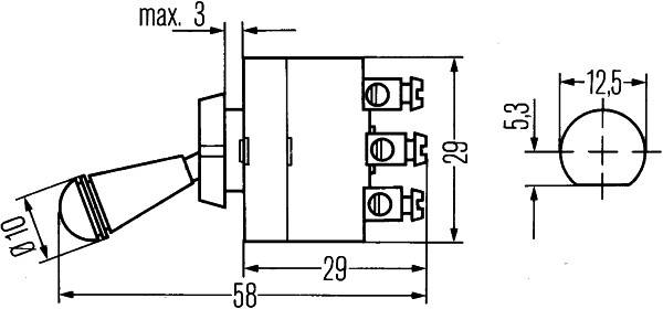 HELLA 6FG 002 312-002 Schalter - S28 - Kippbetätigung - Anschlussanzahl: 3 - Schraubkontakt - geschr