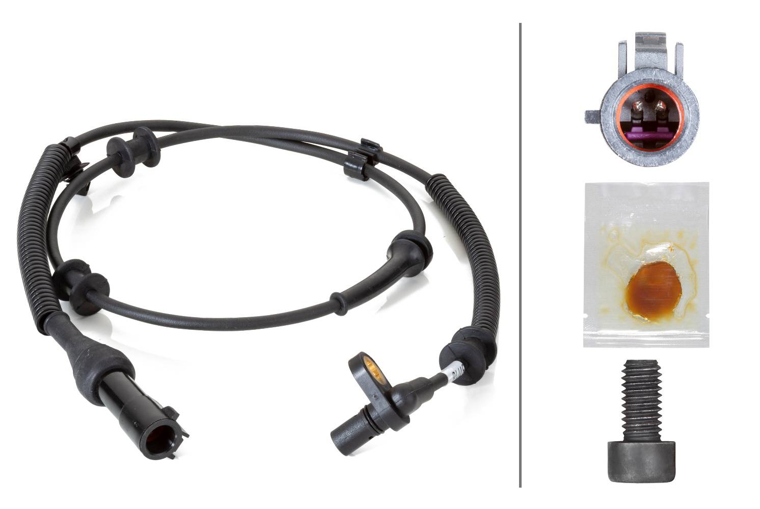 HELLA 6PU 230 040-601 Sensor, Raddrehzahl - 2-polig - vorne - Kabel: 960mm - mit Halter