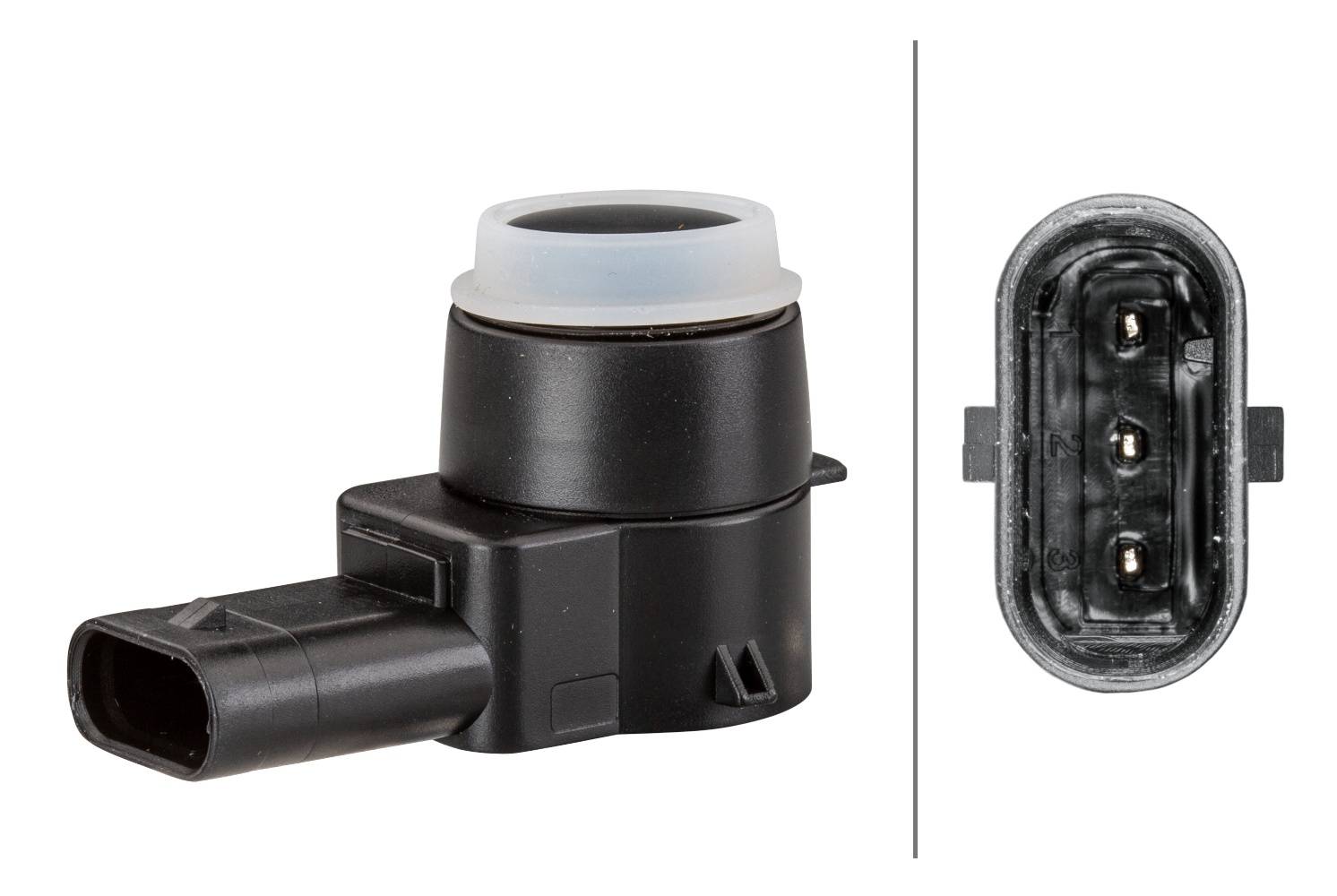 HELLA 6PX 358 141-071 Sensor, Einparkhilfe - gewinkelt - 3-polig - gesteckt - lackierbar - mit Befes