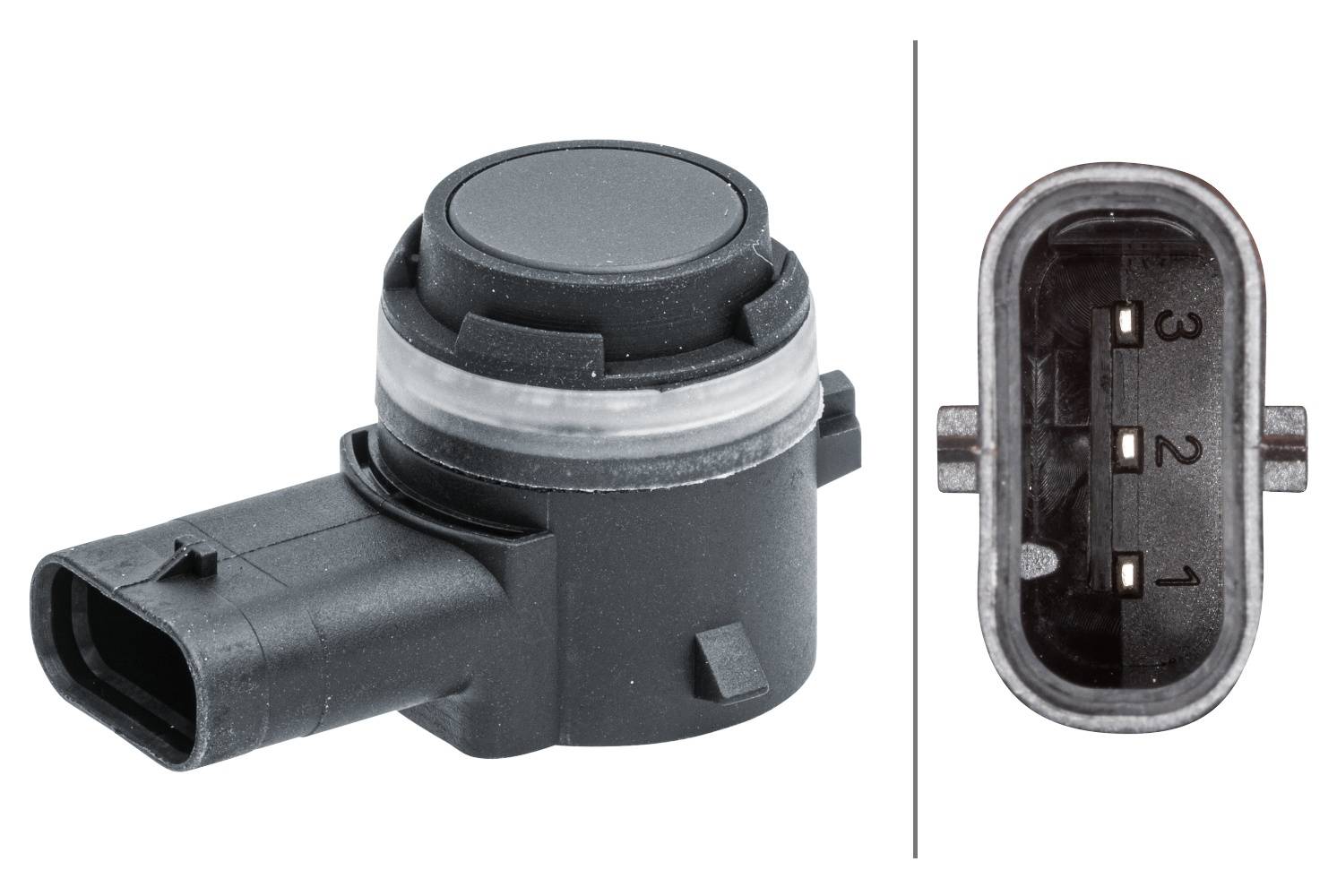 HELLA 6PX 358 141-261 Sensor, Einparkhilfe - gewinkelt - 3-polig - gesteckt - lackierbar - mit Befes