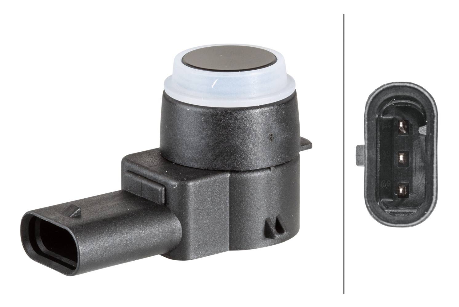 HELLA 6PX 358 141-201 Sensor, Einparkhilfe - gewinkelt - 3-polig - gesteckt - lackierbar - mit Befes