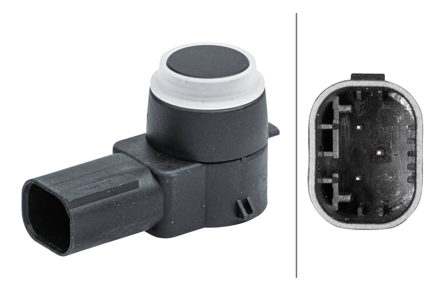HELLA 6PX 358 141-221 Sensor, Einparkhilfe - gewinkelt - 3-polig - gesteckt - lackierbar - mit Befes