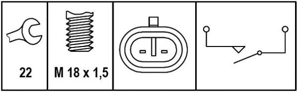 HELLA 6ZF 008 621-301 Schalter, Rückfahrleuchte - 12V - Anschlussanzahl: 2 - Steckergehäuseform: ova