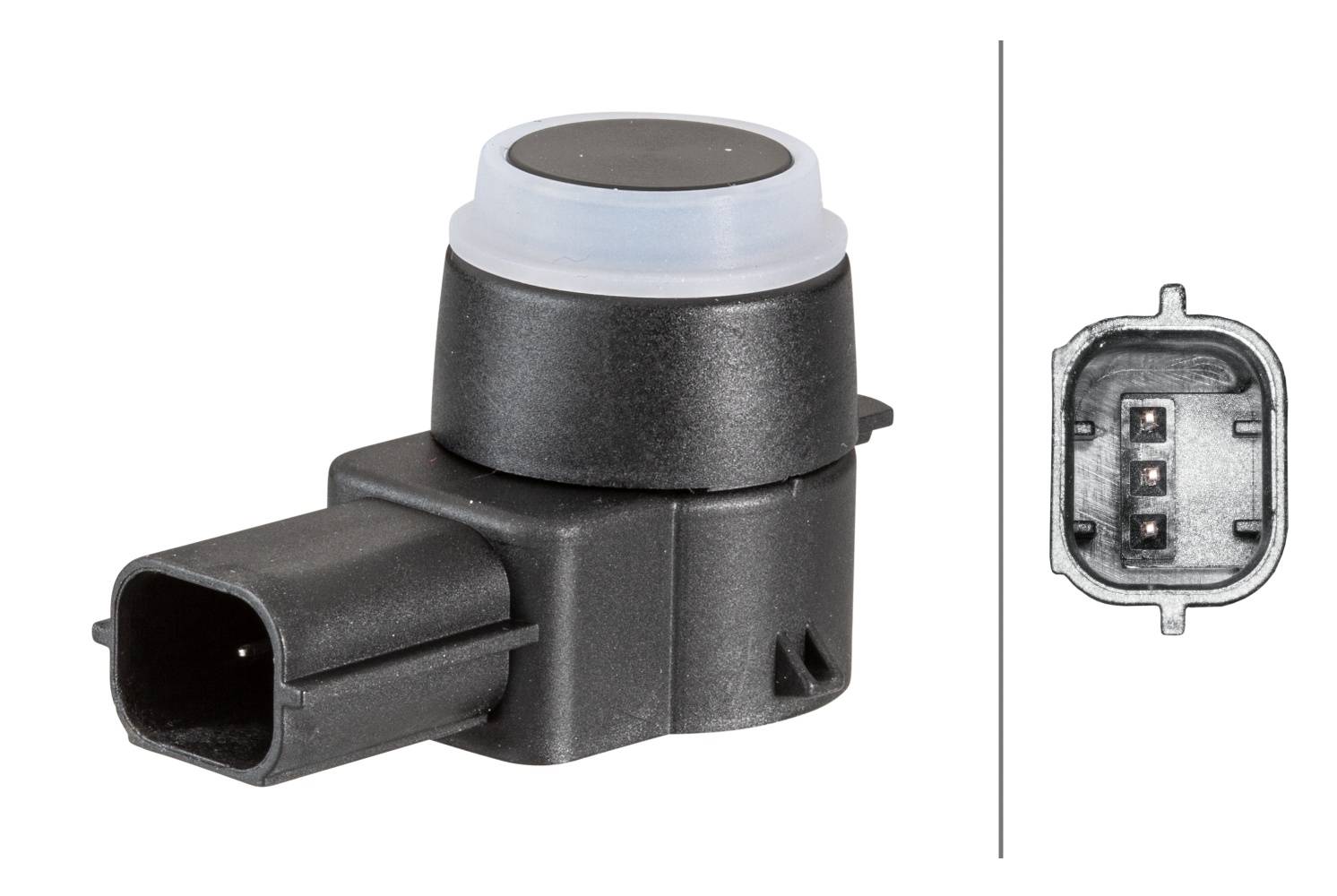HELLA 6PX 358 141-111 Sensor, Einparkhilfe - gewinkelt - 3-polig - gesteckt - lackierbar - mit Befes