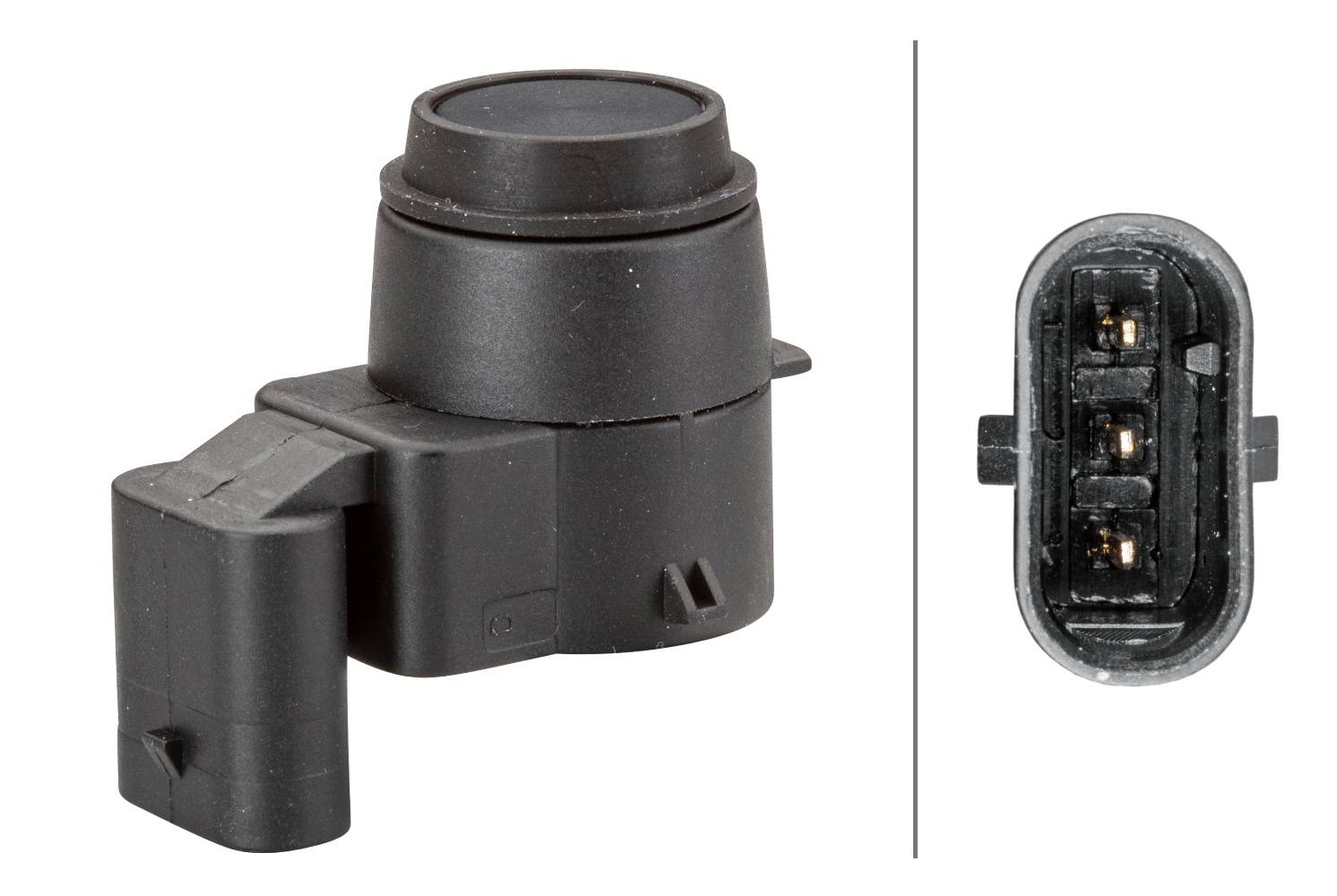 HELLA 6PX 358 141-021 Sensor, Einparkhilfe - gewinkelt - 3-polig - gesteckt - lackierbar - mit Befes