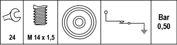 HELLA 6ZL 008 780-021 Öldruckschalter - 12V - Anschlussanzahl: 1 - Öffner - Farbe: schwarz