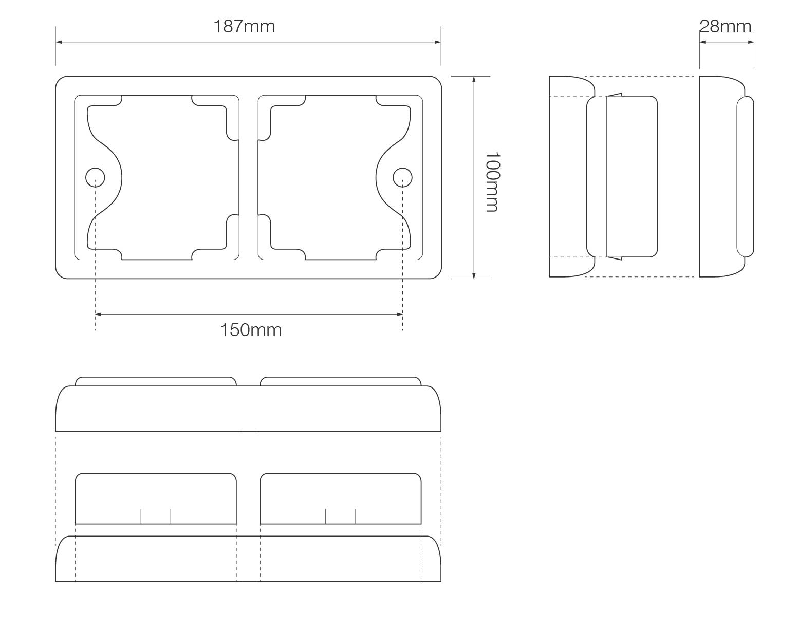 Aufbaurahmen, Ersatzteil, 2-Kombinationsleuchte, Serie 80, schwarz