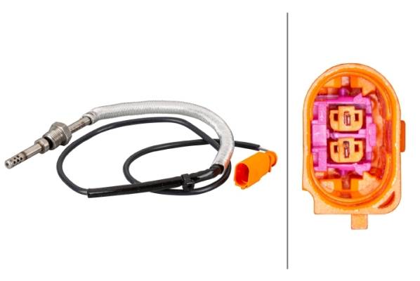 HELLA 6PT 010 376-211 Sensor, Abgastemperatur - 2-polig - geschraubt - Kabel: 820mm - mit Hitzeschut