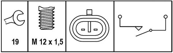 HELLA 6ZF 008 621-261 Schalter, Rückfahrleuchte - 12V - Anschlussanzahl: 2 - geschraubt - Schließer