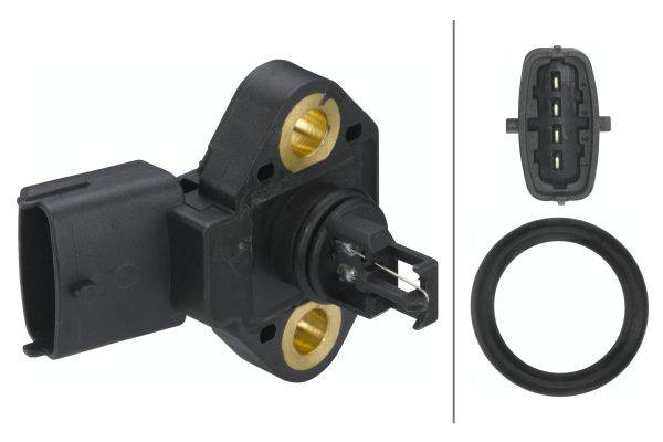 HELLA 6PP 013 400-031 Sensor, Saugrohrdruck - 4-polig - mit Dichtring