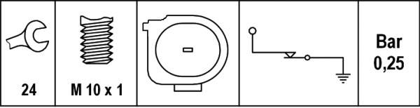 HELLA 6ZL 008 280-041 Öldruckschalter - 12V - Anschlussanzahl: 1 - Steckergehäuseform: oval - Öffner