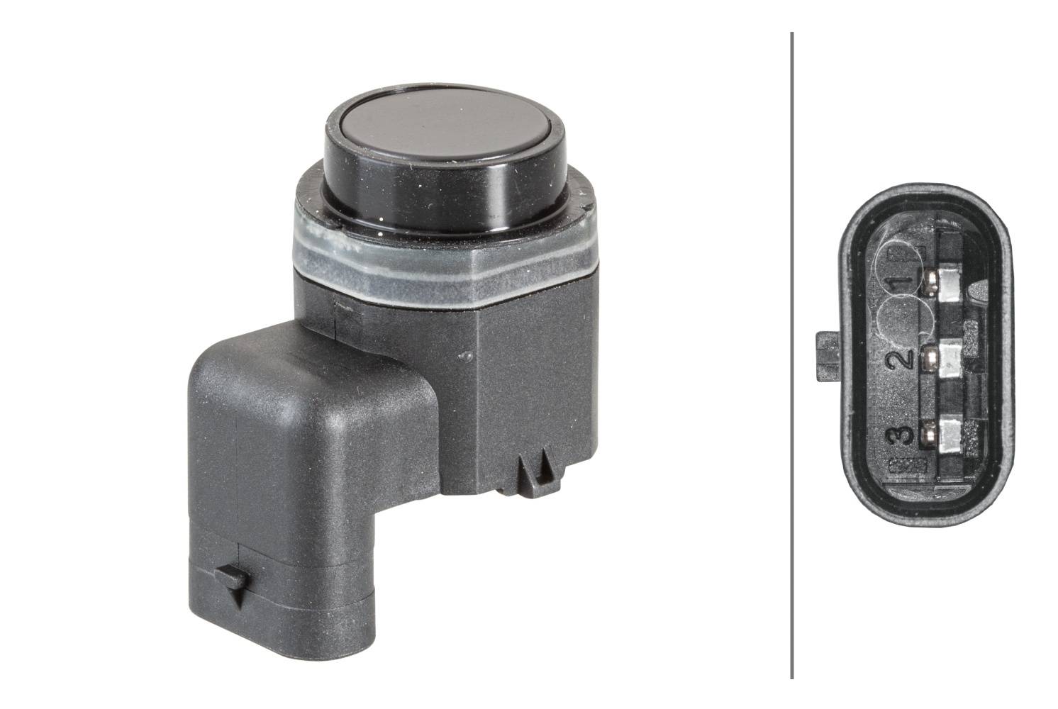 HELLA 6PX 358 141-081 Sensor, Einparkhilfe - gewinkelt - 3-polig - gesteckt - lackierbar - mit Befes