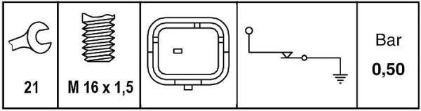 HELLA 6ZL 009 600-041 Öldruckschalter - 12V - Anschlussanzahl: 1 - Öffner