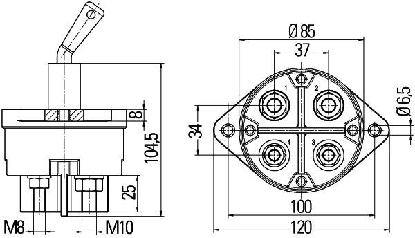 HELLA 6EK 002 843-161 Hauptschalter, Batterie - Drehbetätigung - 24V - geschraubt - Zwillingsschließ