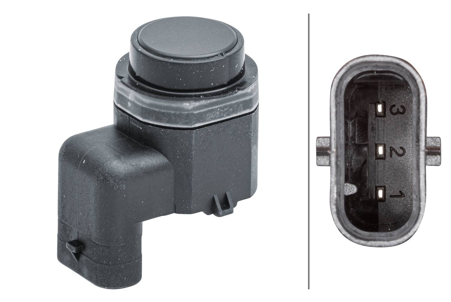 HELLA 6PX 358 141-281 Sensor, Einparkhilfe - gewinkelt - 3-polig - gesteckt - lackierbar - mit Befes