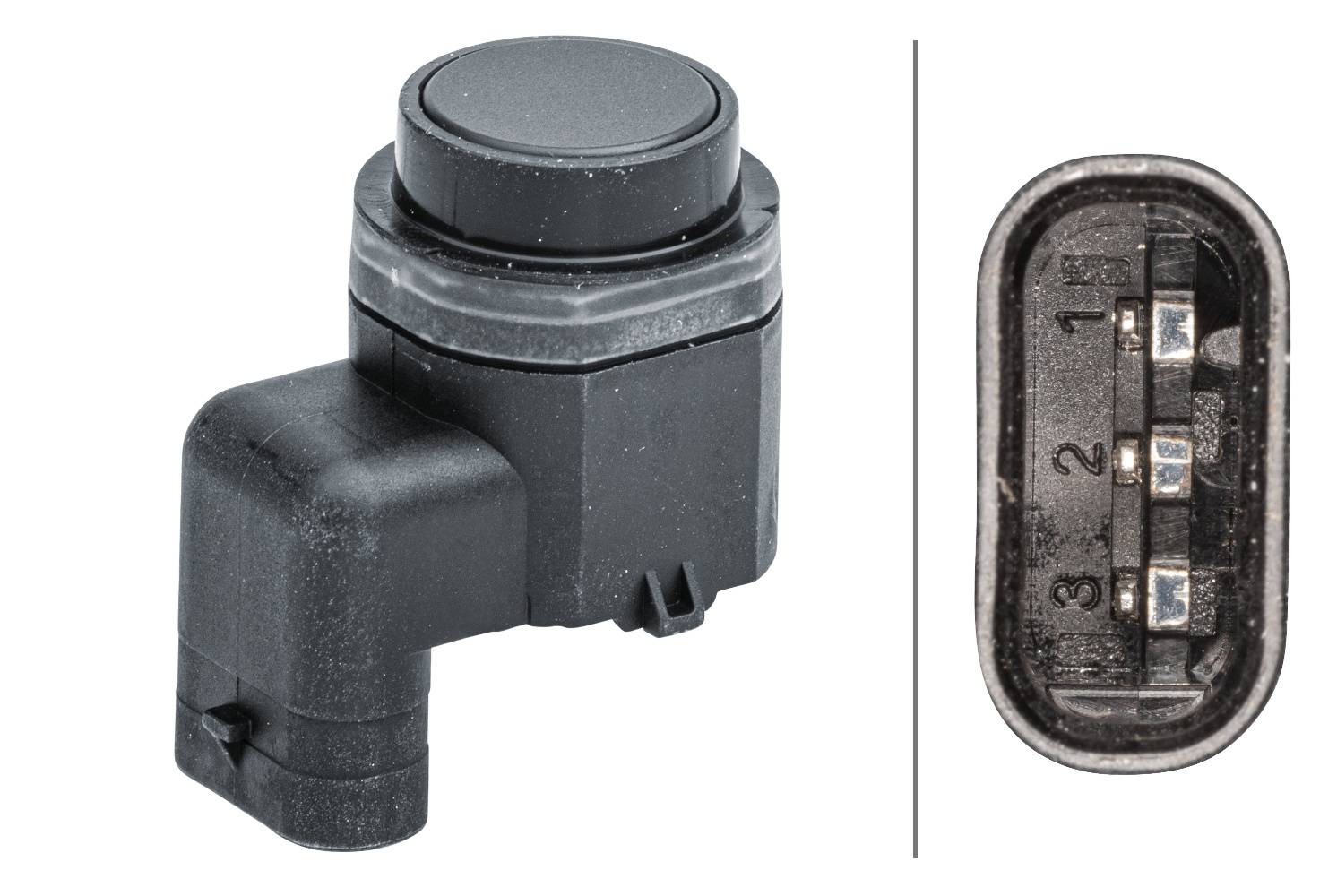 HELLA 6PX 358 141-271 Sensor, Einparkhilfe - gewinkelt - 3-polig - gesteckt - lackierbar - mit Befes