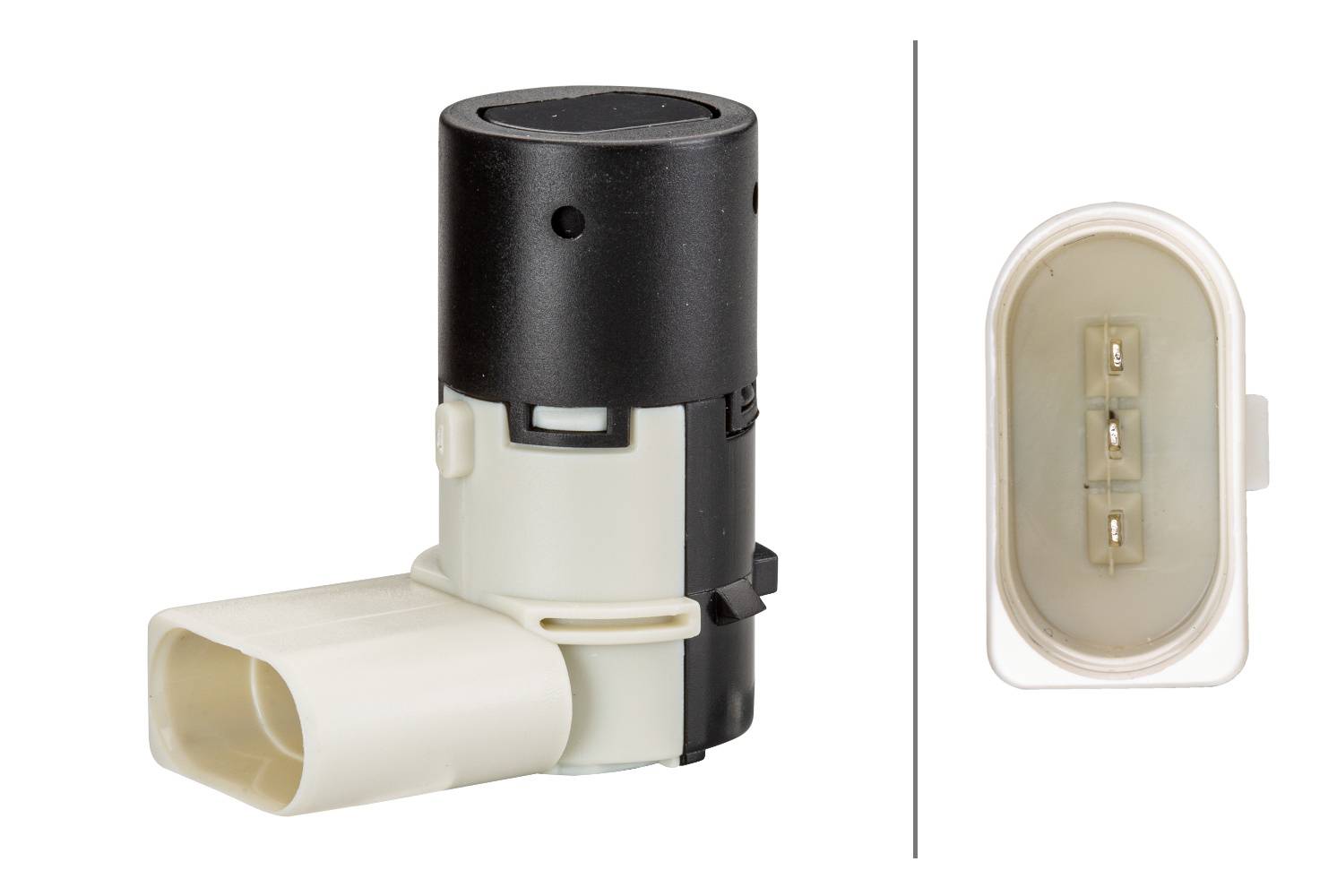 HELLA 6PX 358 141-121 Sensor, Einparkhilfe - gewinkelt - 3-polig - gesteckt - lackierbar
