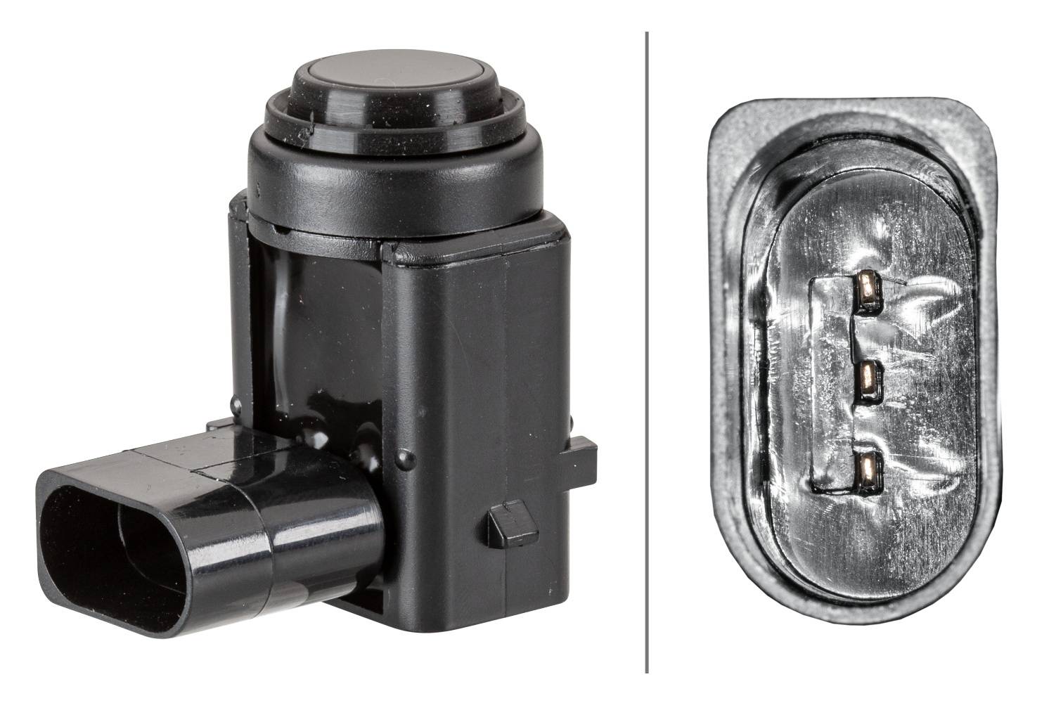HELLA 6PX 358 141-101 Sensor, Einparkhilfe - gewinkelt - 3-polig - gesteckt - lackierbar - mit Befes