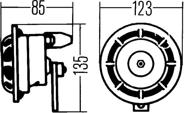 HELLA 3AG 003 399-101 Horn - B133 - 24V - 118dB(A) - Frequenzbereich: 375/500Hz - Starkton - Gehäuse