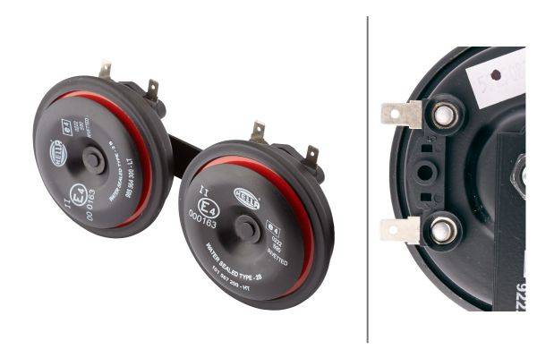 HELLA 3AM 922 000-971 Horn - S90 - 12V - 113dB(A) - Frequenzbereich: 350/415Hz - Gehäusefarbe: rot/s