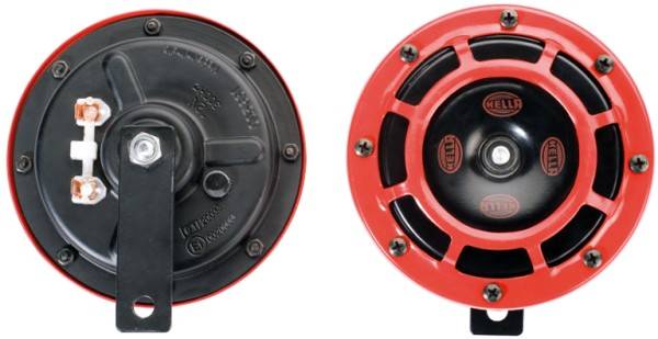 HELLA 3AG 003 399-801 Horn - B133 - 12V - Frequenzbereich: 300/500Hz - Starkton - Gehäusefarbe: rot/