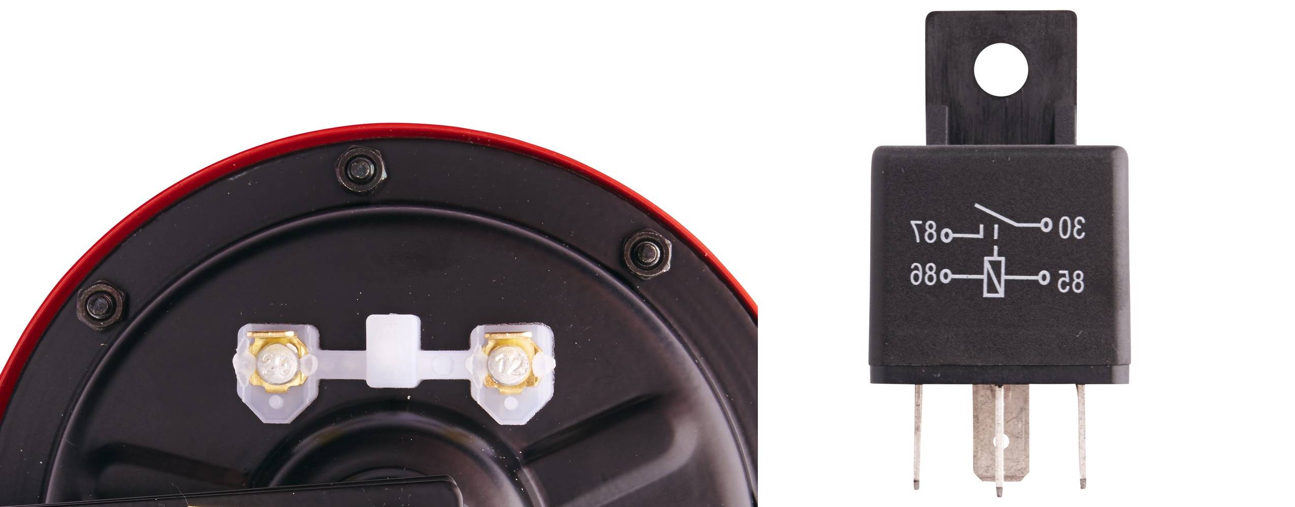 HELLA 3AG 003 399-801 Horn - B133 - 12V - Frequenzbereich: 300/500Hz - Starkton - Gehäusefarbe: rot/