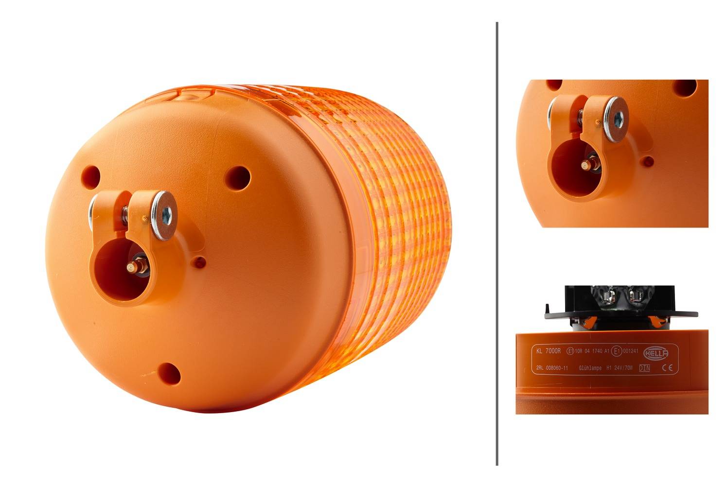 HELLA 2RL 008 060-111 Halogen-Rundumkennleuchte - KL 7000 - 24V - gelb - Rohrstutzen - gelb