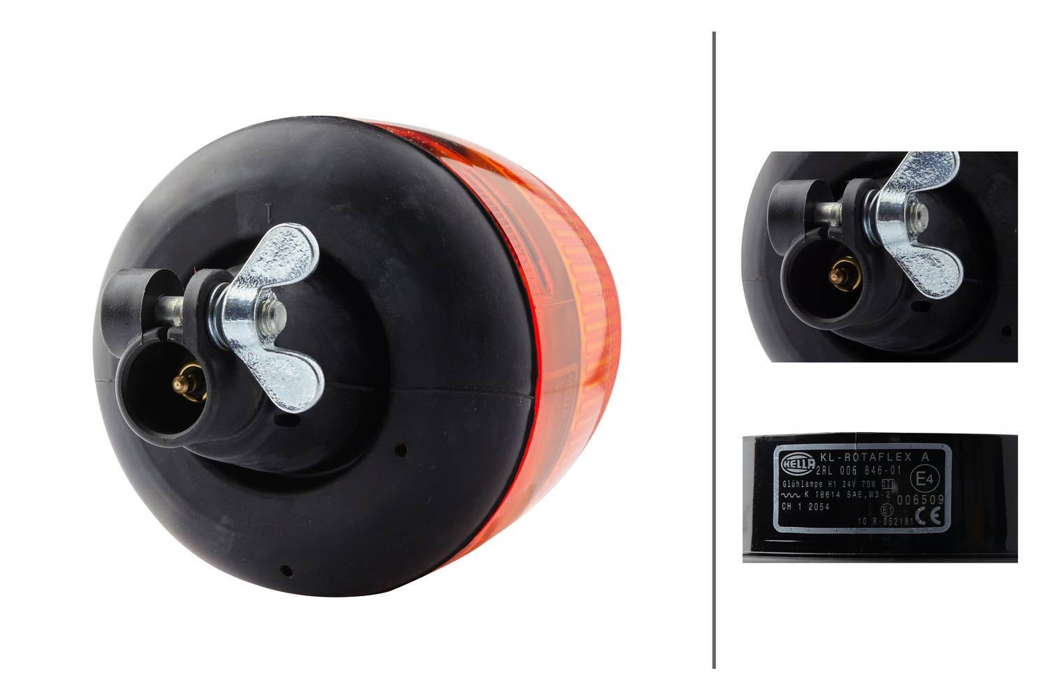 HELLA 2RL 006 846-011 Halogen-Rundumkennleuchte - KL Rotaflex - 24V - gelb - Rohrstutzen - gelb