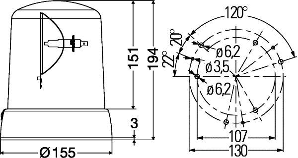 HELLA 2RL 008 061-111 Halogen-Rundumkennleuchte - KL 7000 - 24V - gelb - Anbau/geschraubt - gelb - S