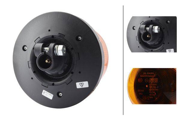 HELLA 2RL 014 979-011 LED-Rundumkennleuchte - RotaLED Compact - 12/24V - gelb - Rohrstutzen, flexibe