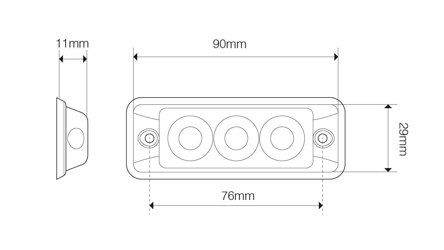 LED Blitzmodul, LED-Farbe Gelb, 3 x 3 Watt LEDs, 11 mm Aufbauhöhe